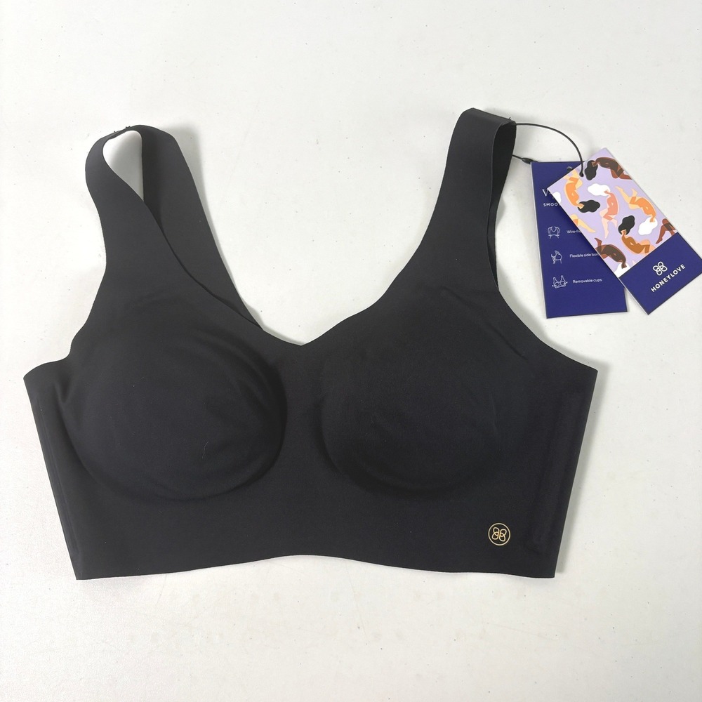 Honeylove V-Neck Bra Women S Black Smooth Support Wire-Free Removable Cups NWT